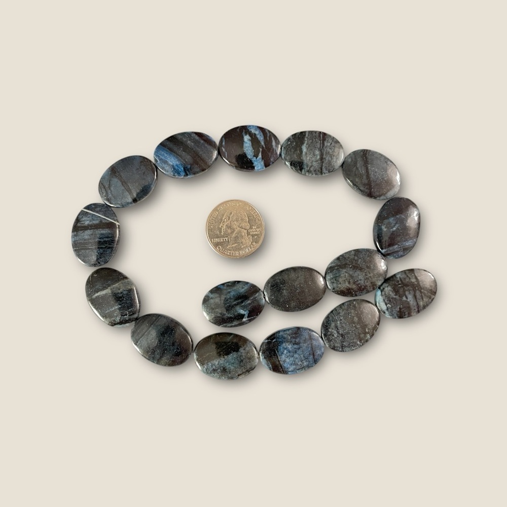 Dyed Blue Zebra Jasper - Flat Oval Drum 18.5 X 25.5mm